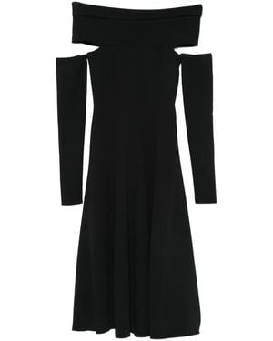Alberta Ferretti Midi Dress With Bardot Neckline And Cut-Out Detail - Black