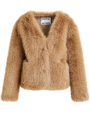 Essentiel Antwerp Faux Fur V-Neck Jacket - Natural