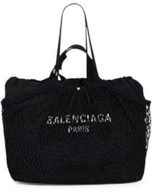 Balenciaga Net-Overlay Denim Tote Bag - Black