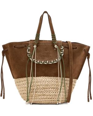 CUBA LAB Braided-Trim Suede Tote Bag - Brown