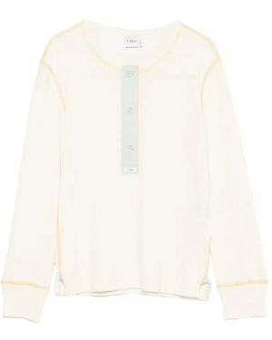 Chloé Haut Boutonné À Coutures Contrastantes Et Manches Longues - White