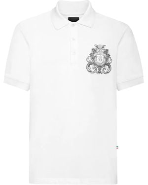 Billionaire Emblem-Embroidered Polo Shirt - White