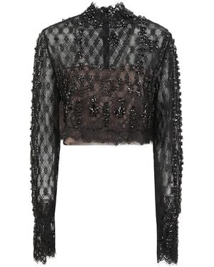 Costarellos Long-Sleeve Lace Top - Black