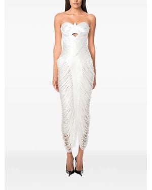 NORINA ST Aura Fringe-Trimmed Cutout Midi Dress - White