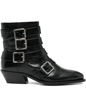 Alohas Buckled Pointed-Toe Boots - Black