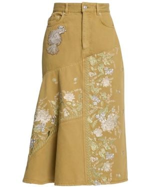 Erdem Floral-Embroidered Midi Skirt - Yellow