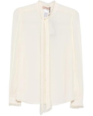 Twinset Lace-Trim Pussy-Bow Blouse - White
