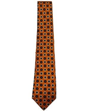 Kiton Floral-Print Silk Tie - Brown