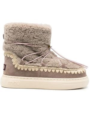 Mou Eskimo Crochet-Trim Shearling Ankle Boots - Natural