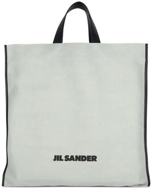 Jil Sander Large Leather-Trimmed Tote Bag - Grey