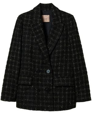 Twinset Check Pattern Bouclé Blazer - Black