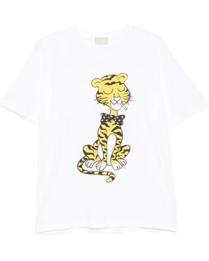 Aries T-Shirt Smoking Tiger - White