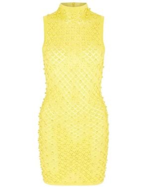 David Koma High-Neck Beaded Mini Dress - Yellow