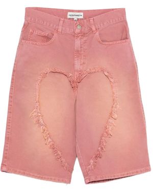 Carne Bollente Pantalones Cortos Deshilachados Con Motivo De Corazón - Rosa