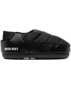 Moon Boot Elasticated Band Padded Slippers - Black