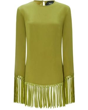 ‎Taller Marmo Fringe-Trimmed Long-Sleeve Dress - Green