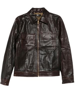Amiri Embossed-Leather Zip-Front Jacket - Black