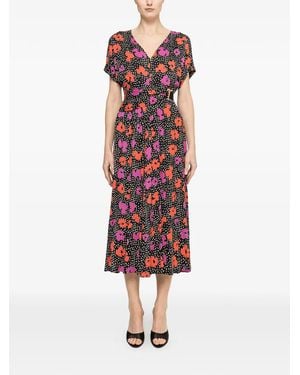 Nissa Floral-Print Viscose Midi Dress - Red