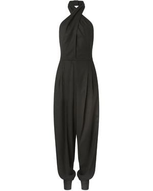 Genny Halter-Neck Pleated-Front Jumpsuit - Black