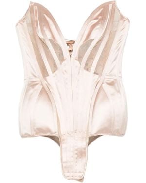 Mugler V-Neck Lace-Up Bustier - Natural