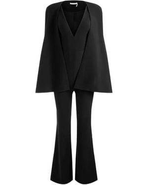 Alice + Olivia Nova Deep V-Neck Cape Jumpsuit Set (Set Of Two) - Black