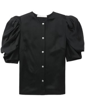 Alessandra Rich Puff-Sleeve Collarless Shirt - Black