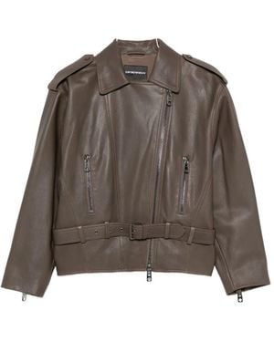 Emporio Armani Belted Leather Jacket - Brown