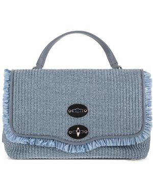 Zanellato Sac Cabas Postina En Raphia À Bords Francs - Bleu