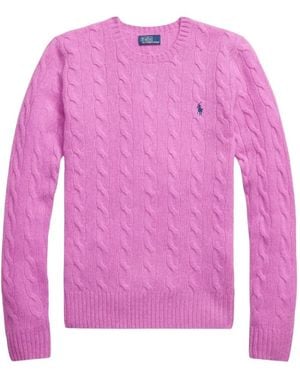 Polo Ralph Lauren Cable-Knit Embroidered-Logo Jumper - Purple