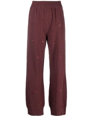 Barrie Floral-Embroidery Cashmere Pants - Red