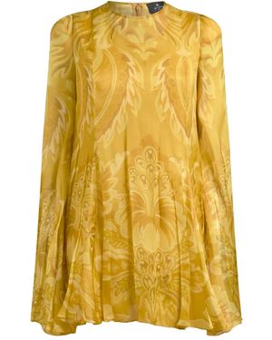 Etro Floral-Print Pleated Mini Dress - Yellow
