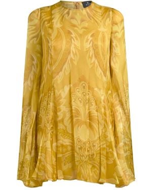 Etro Floral-Print Pleated Mini Dress - Yellow