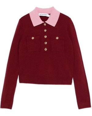 Self-Portrait Burgundy Contrast Collar Knit Top - Red