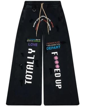 Astrum Tfu Text-Print Wide-Leg Track Trousers - Black