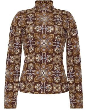 Cara Cara Printed Mock-Neck Top - Brown