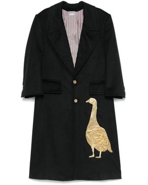 Thom Browne Cashmere Embroidered Applique Overcoat - Black