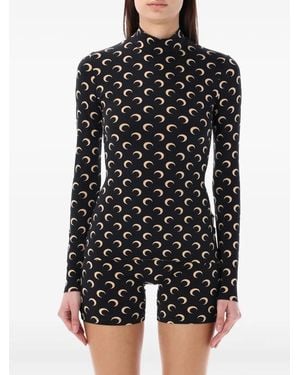 Marine Serre Brand-print Fitted Stretch-jersey Top - Black