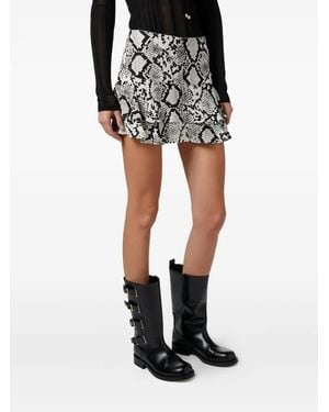 Elisabetta Franchi Snakeskin-print Ruffled Mini Skirt - ブラック