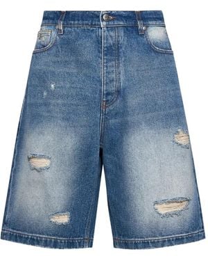 John Richmond Distressed Denim Shorts - Blue
