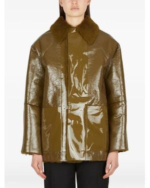 Kassl Patent-Leather Shearling-Collar Jacket - Green