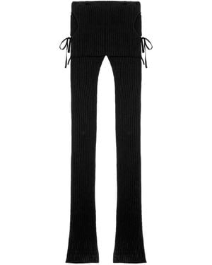 Blumarine Ribbed-Knit Tie-Detail Trousers - Black
