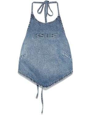 Ksubi Bolt Tie-Neck Denim Top - Blue