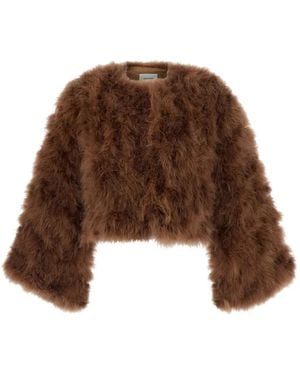 Yves Salomon Feather-Embellished Cropped Jacket - Brown