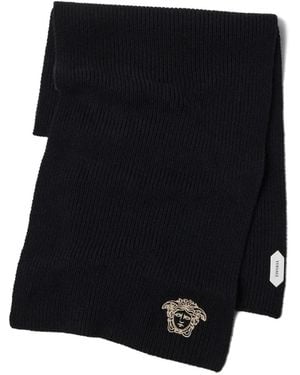 Versace Sciarpa A Coste Con Ricamo Medusa - Nero