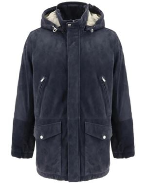 Brunello Cucinelli Hooded Zip-Up Leather Parka - Blue