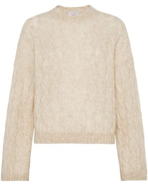 Brunello Cucinelli Crew-Neck Cable-Knit Jumper - Natural