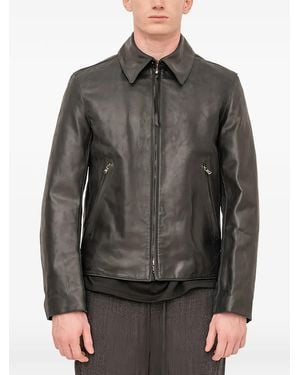 The Viridi-anne Zip-Up Leather Jacket - Grey