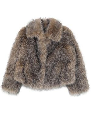 Maje Mantel aus Faux Fur mit Kragen - Braun