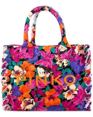 Pinko Floral Fringe Shopper Bag - White
