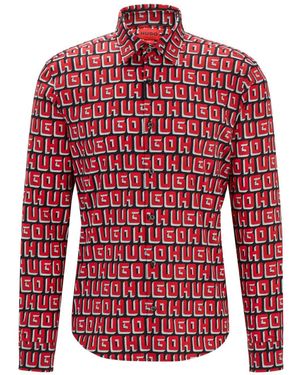 HUGO Monogram-Logo Shirt - Red